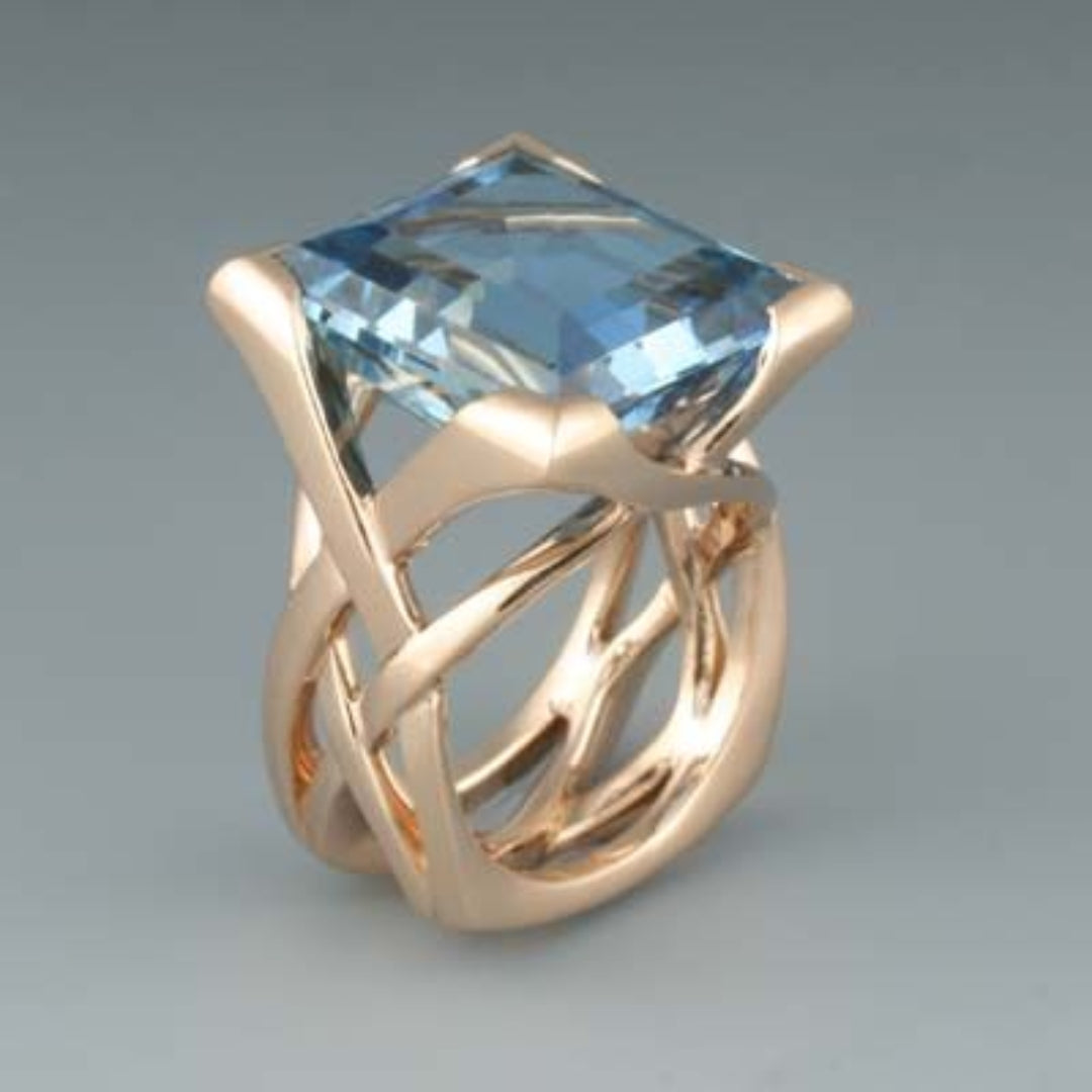 Vintage Rose Gold Ring with Blue Zirconia - Rosalie-6-The Livary