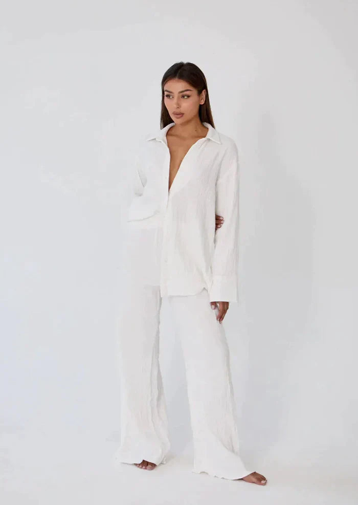 Lightweight two-piece summer set made of linen – Geneve-White-S-The Livary