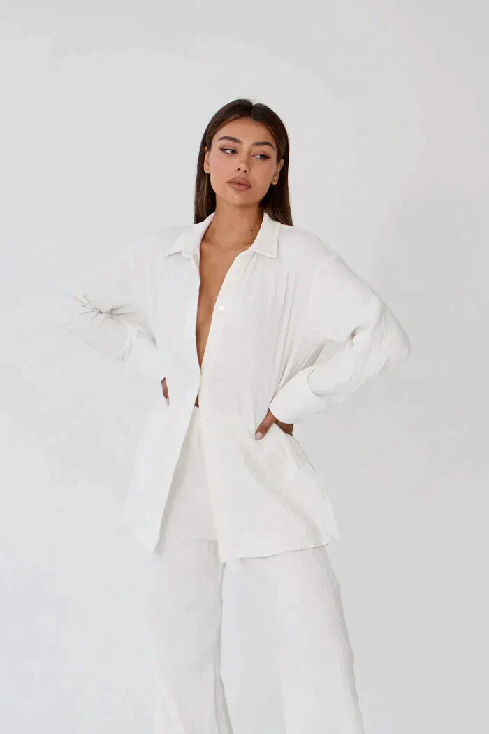 Lightweight two-piece summer set made of linen – Geneve-White-S-The Livary