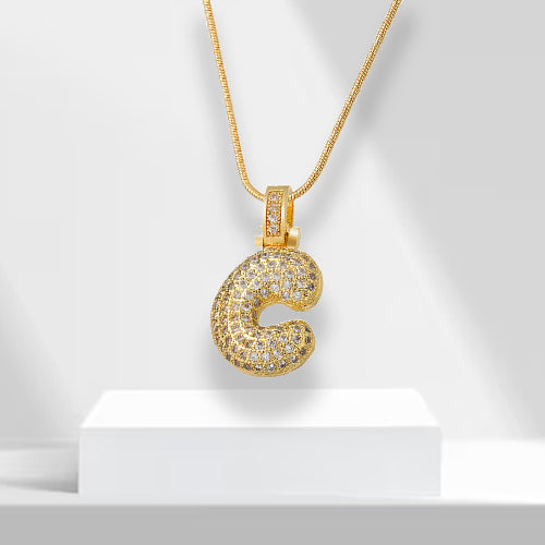 Bubble Letters Necklace with Pendant - LuxeLette-C-The Livary