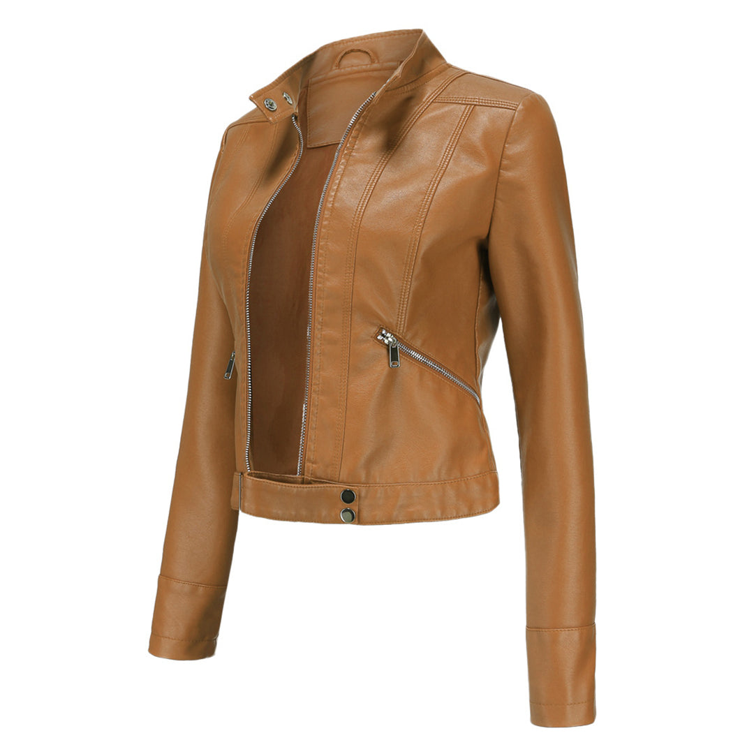 Stylish women's leather jacket in classic design – Marlene-Black-S-The Livary