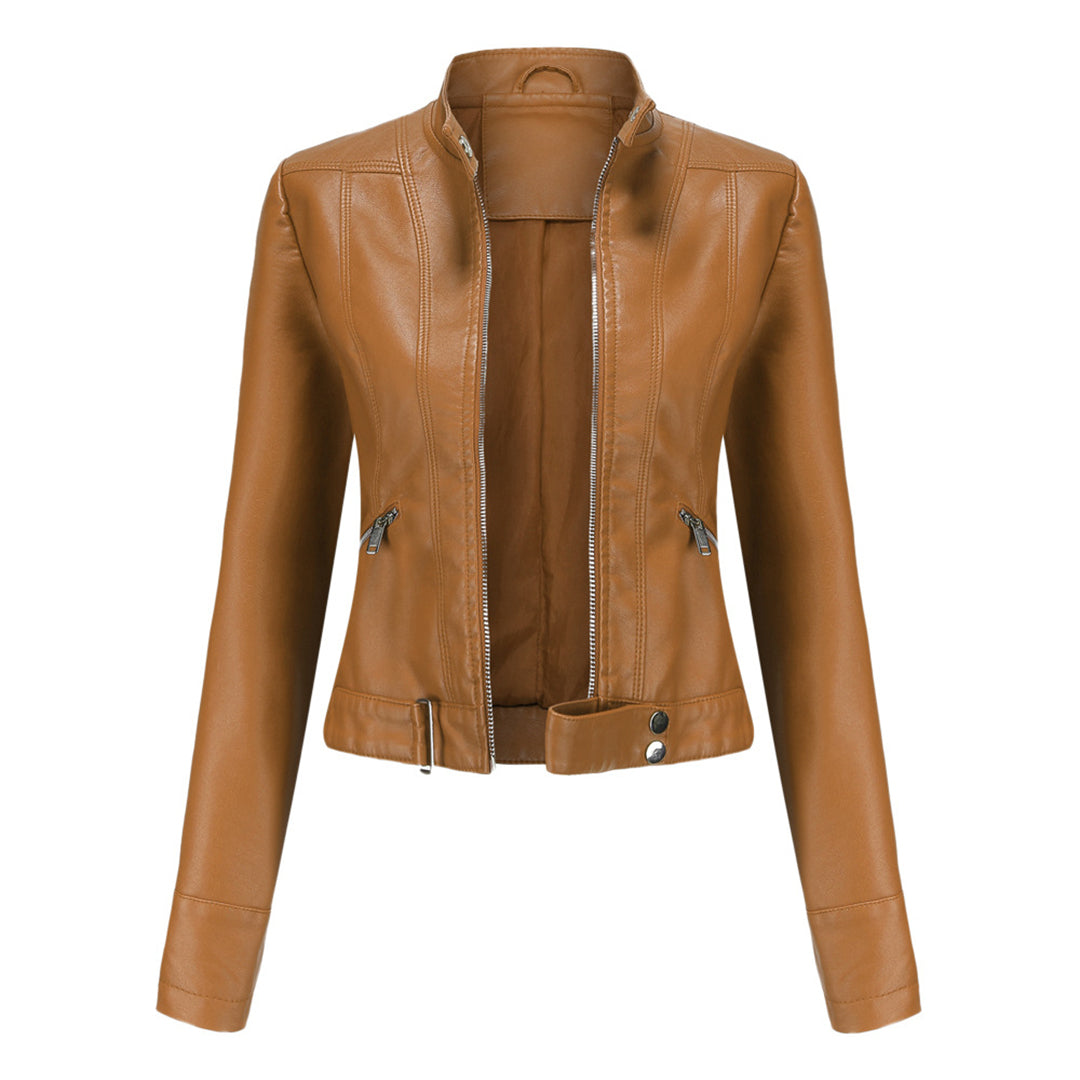 Stylish women's leather jacket in classic design – Marlene-Coffee brown-S-The Livary