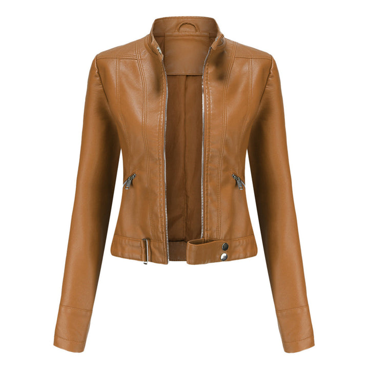 Stylish women's leather jacket in classic design – Marlene-Coffee brown-S-The Livary