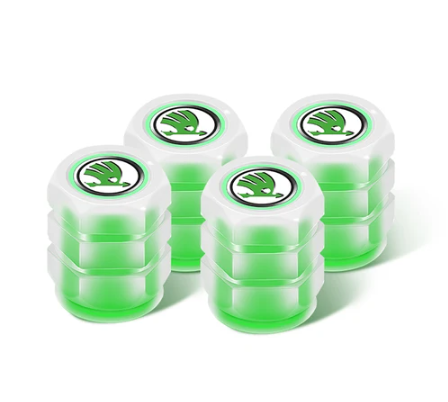 Set of 4 Glow-in-the-Dark Valve Caps with Logo – LuxaGlow-Skoda-The Livary
