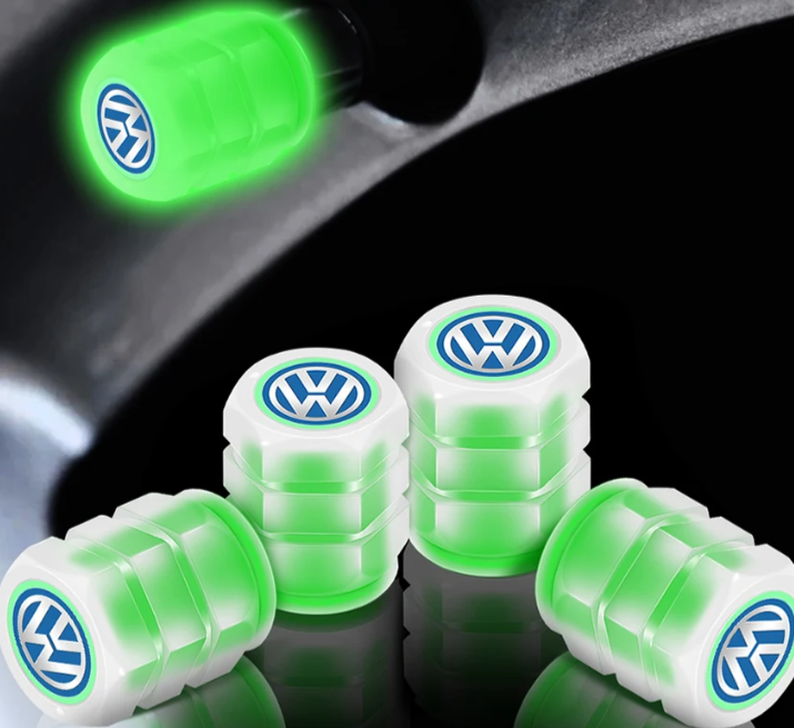 Set of 4 Glow-in-the-Dark Valve Caps with Logo – LuxaGlow-Volkswagen-The Livary