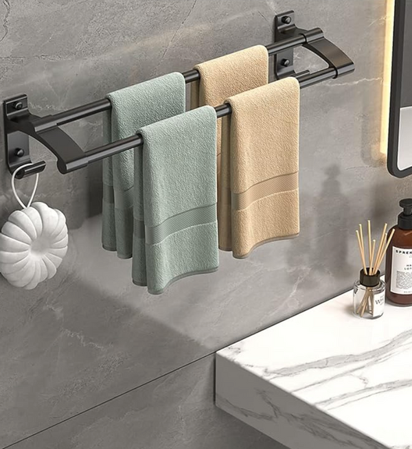 Towel Holder with Hooks - DrySpace-2 rods-40 cm-The Livary