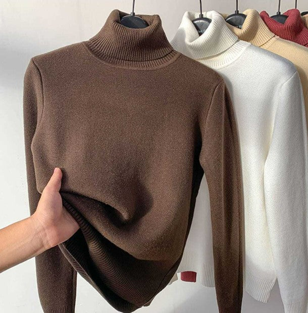 Winter Fleece Knitted Turtleneck – Evelyne-Brown-S-The Livary