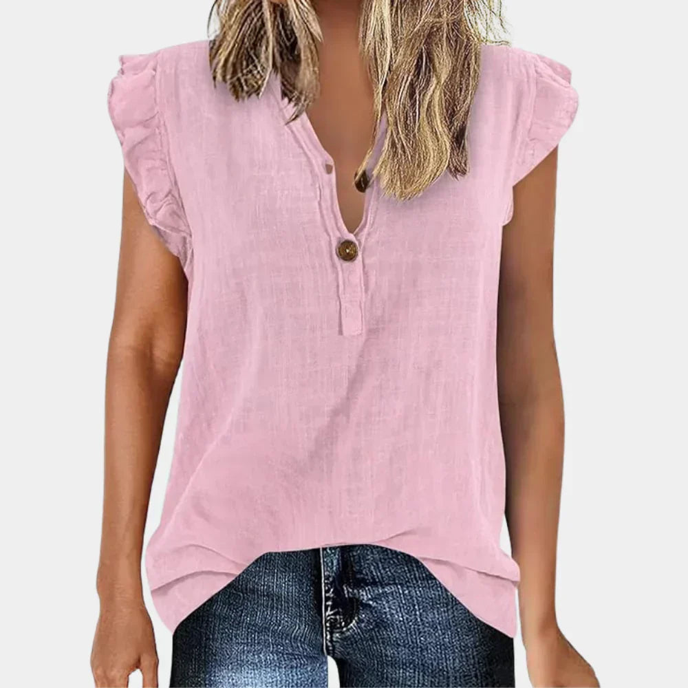 Casual women's summer blouse with button placket – Léa-Pink-S-The Livary