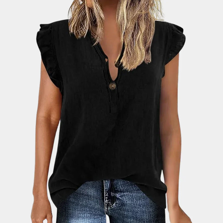 Casual women's summer blouse with button placket – Léa-Black-S-The Livary