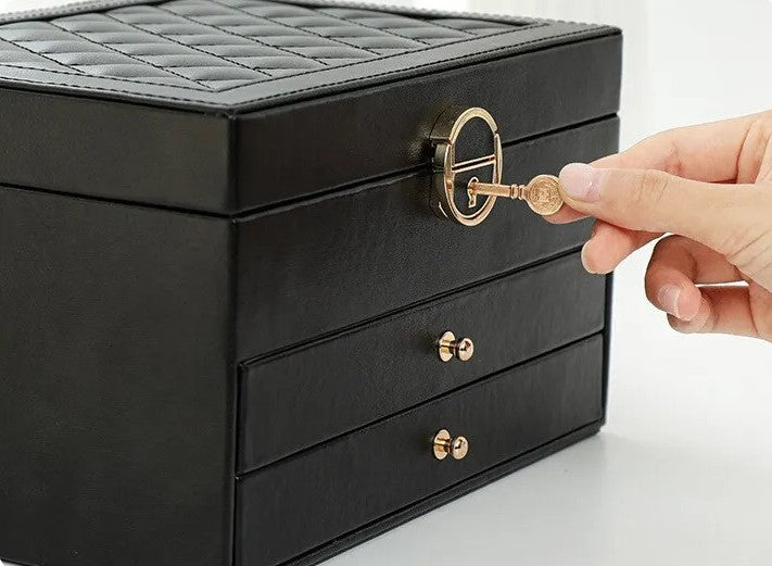 Jewellery box with multiple layers and velvet interior – Maeva-Dark green-The Livary