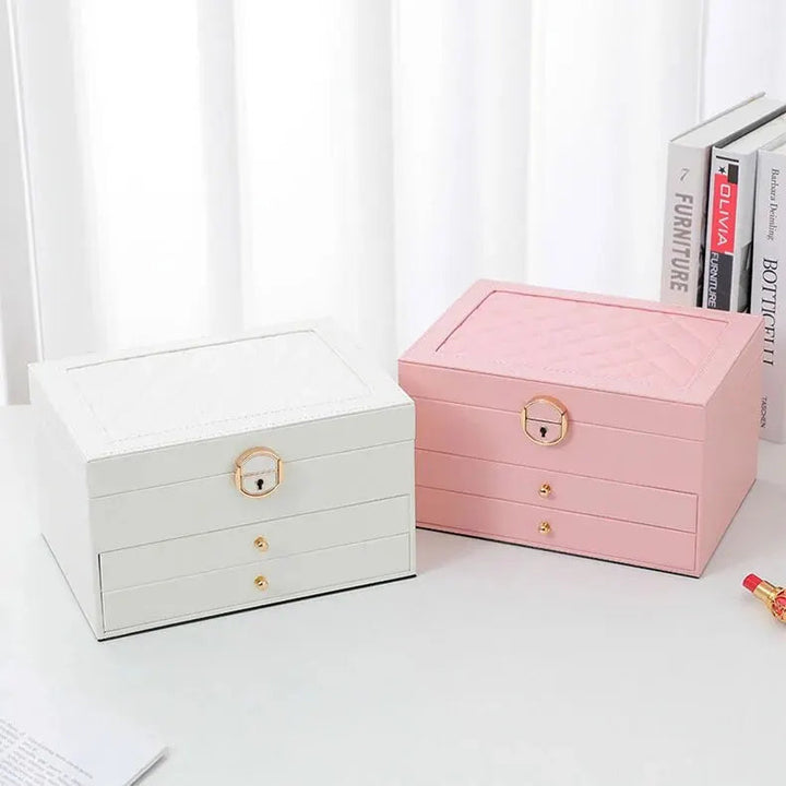 Jewellery box with multiple layers and velvet interior – Maeva-Dark green-The Livary