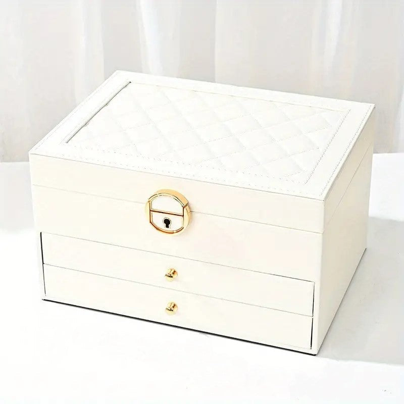 Jewellery box with multiple layers and velvet interior – Maeva-White-The Livary