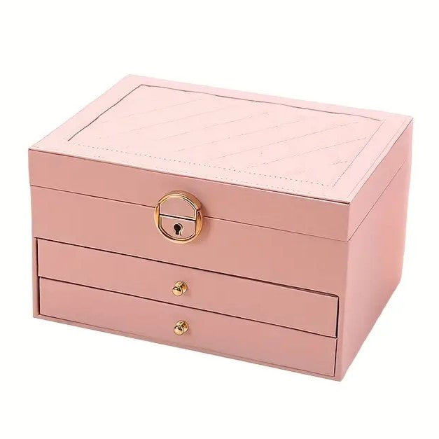 Jewellery box with multiple layers and velvet interior – Maeva-Pink-The Livary
