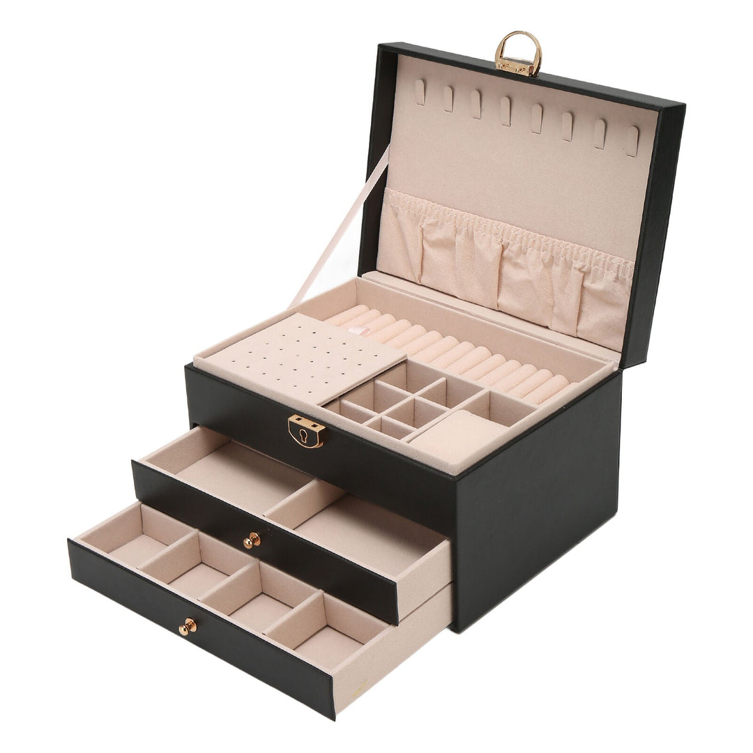 Jewellery box with multiple layers and velvet interior – Maeva-Dark green-The Livary