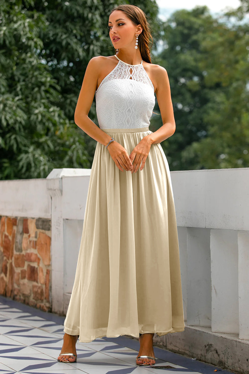 Stylish Dress for Wedding Guests with Open Back - Isabella-Champagne-EU32-The Livary
