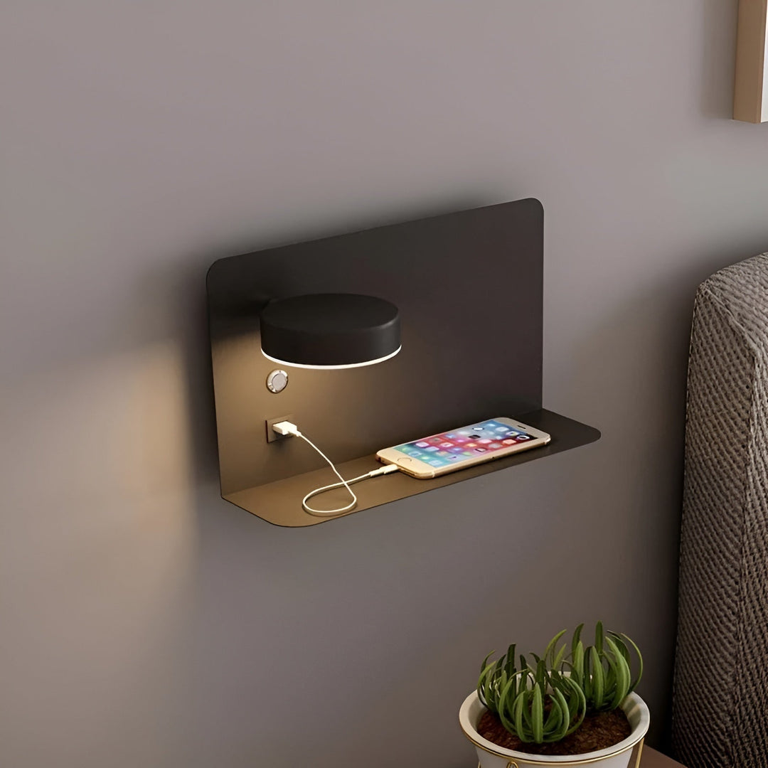 LED Wall Lamp with USB Charger and Switch - GlowPort-Black-The Livary
