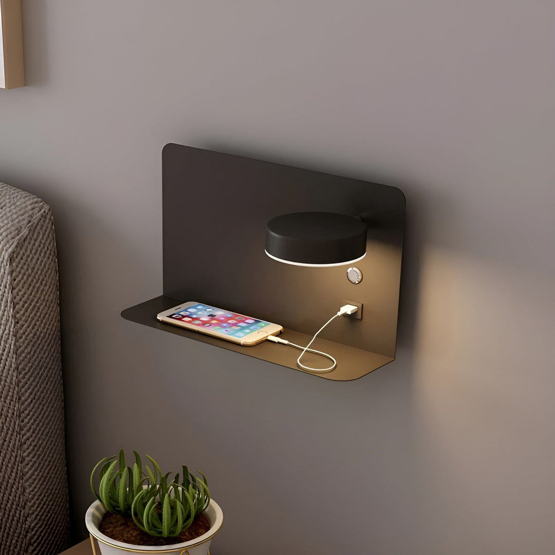 LED Wall Lamp with USB Charger and Switch - GlowPort-Black-The Livary