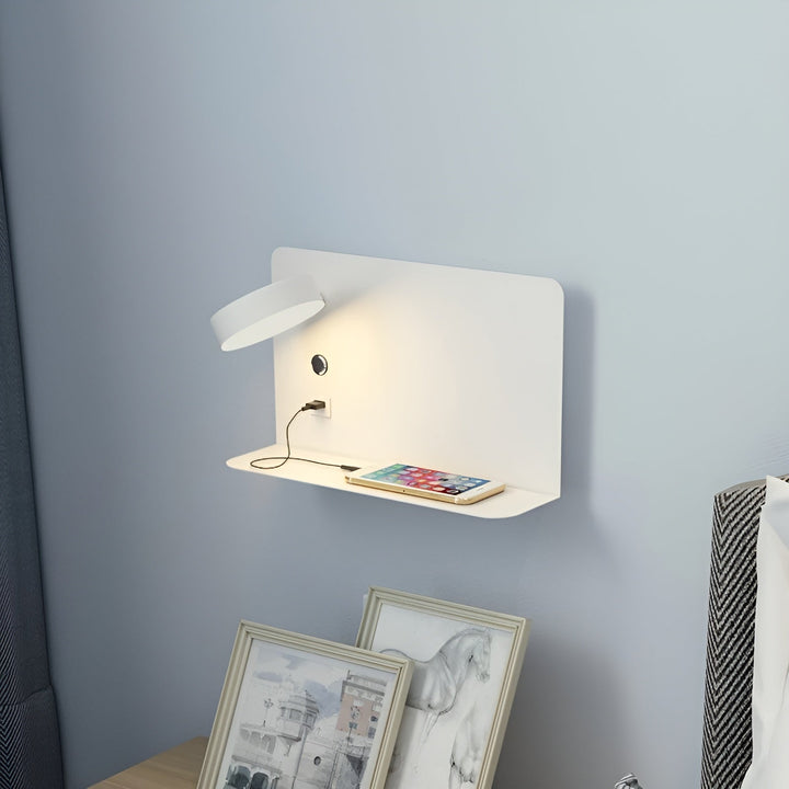 LED Wall Lamp with USB Charger and Switch - GlowPort-Black-The Livary