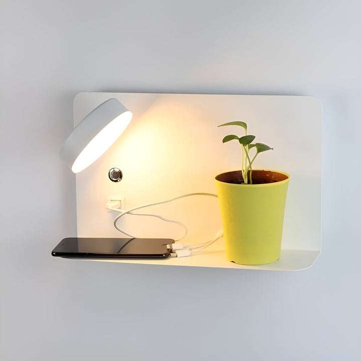 LED Wall Lamp with USB Charger and Switch - GlowPort-White-The Livary