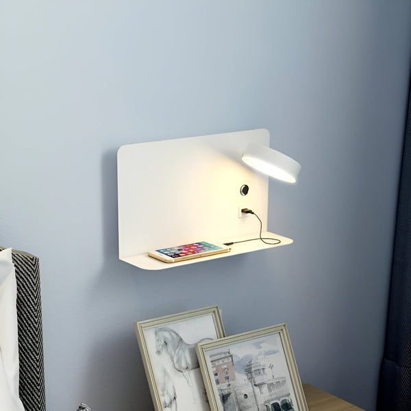 LED Wall Lamp with USB Charger and Switch - GlowPort-Black-The Livary