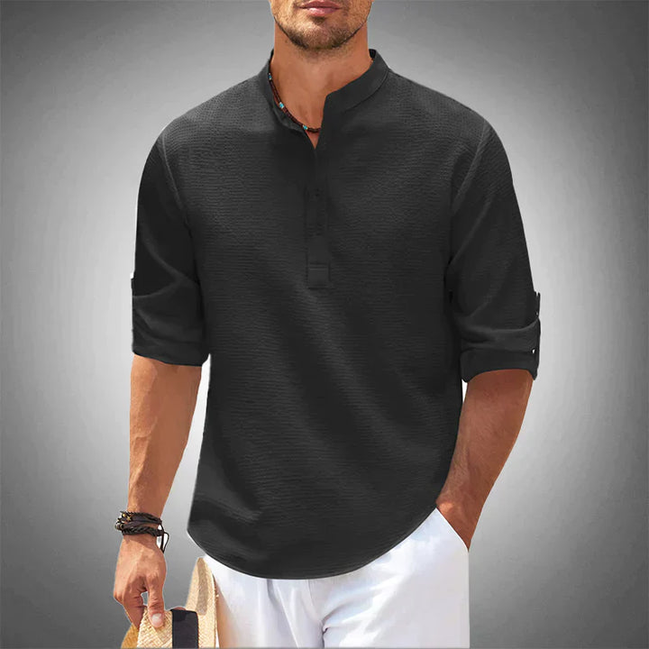 Men's Summer Shirt Breathable Short Sleeve Casual Shirt - Luca-Black-S-The Livary