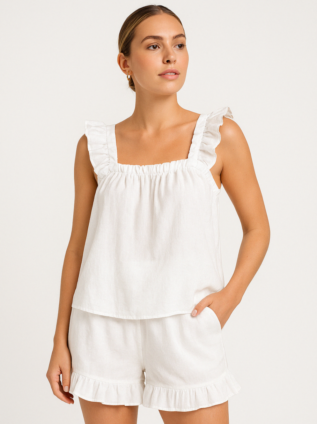 Two-piece ruffle pyjama set for summer – Nia-White-S-The Livary