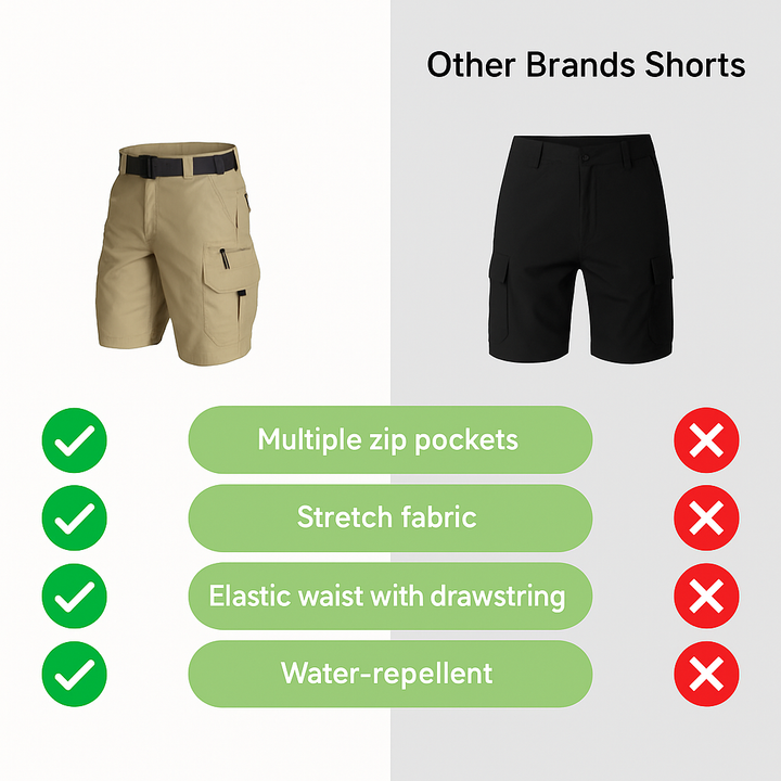Men's outdoor shorts with 6 zip pockets - FlexTrek cargo shorts-Light brown-S-The Livary