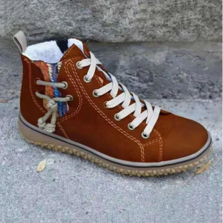 Classical Vintage Leather Winter Boots for Women - Sofia-Dark brown-3-The Livary