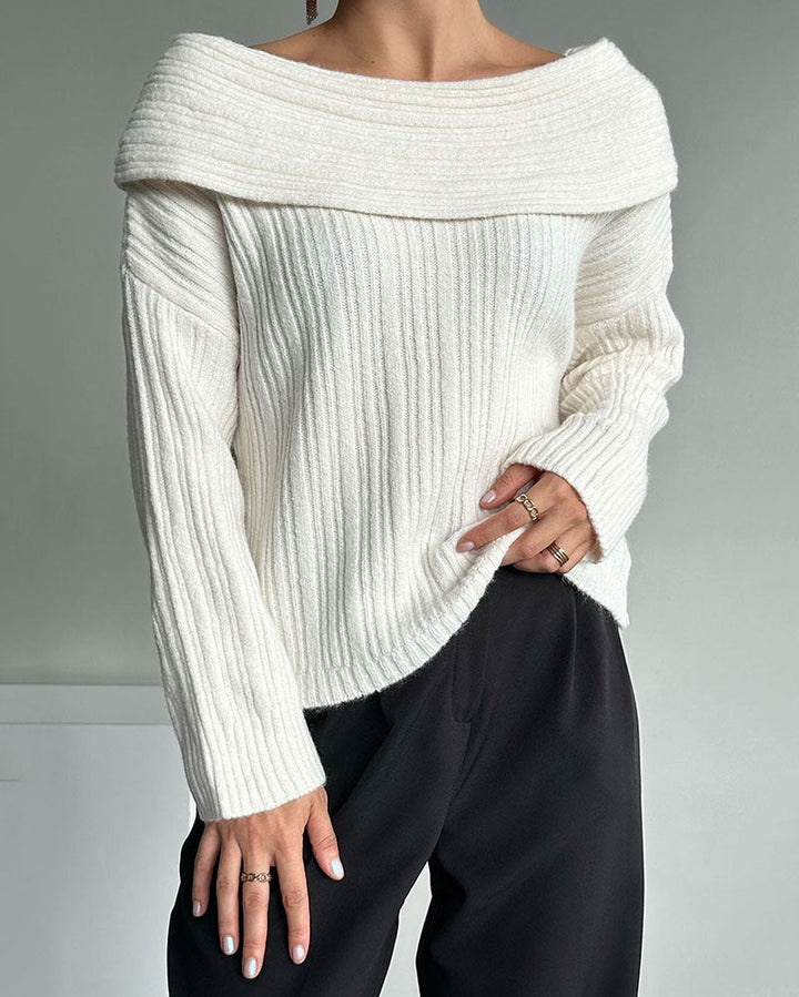Casual Knitted Sweater with One Shoulder - LuxeOne-White-One Size-The Livary