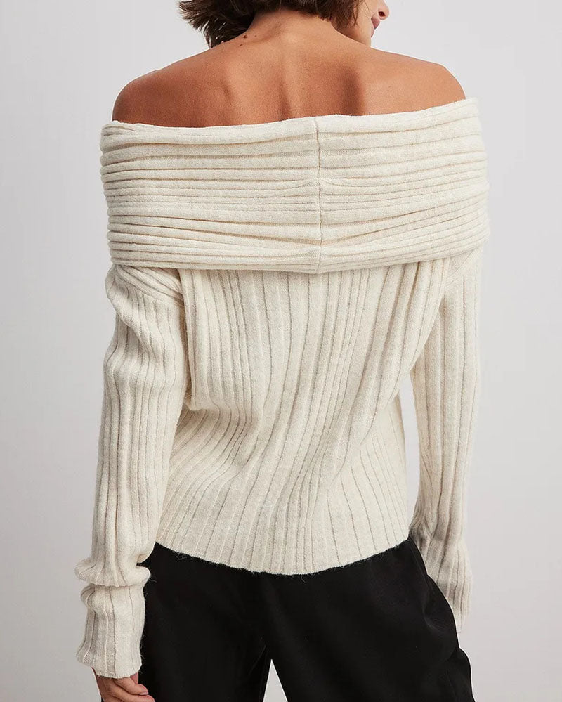 Casual Knitted Sweater with One Shoulder - LuxeOne-White-One Size-The Livary