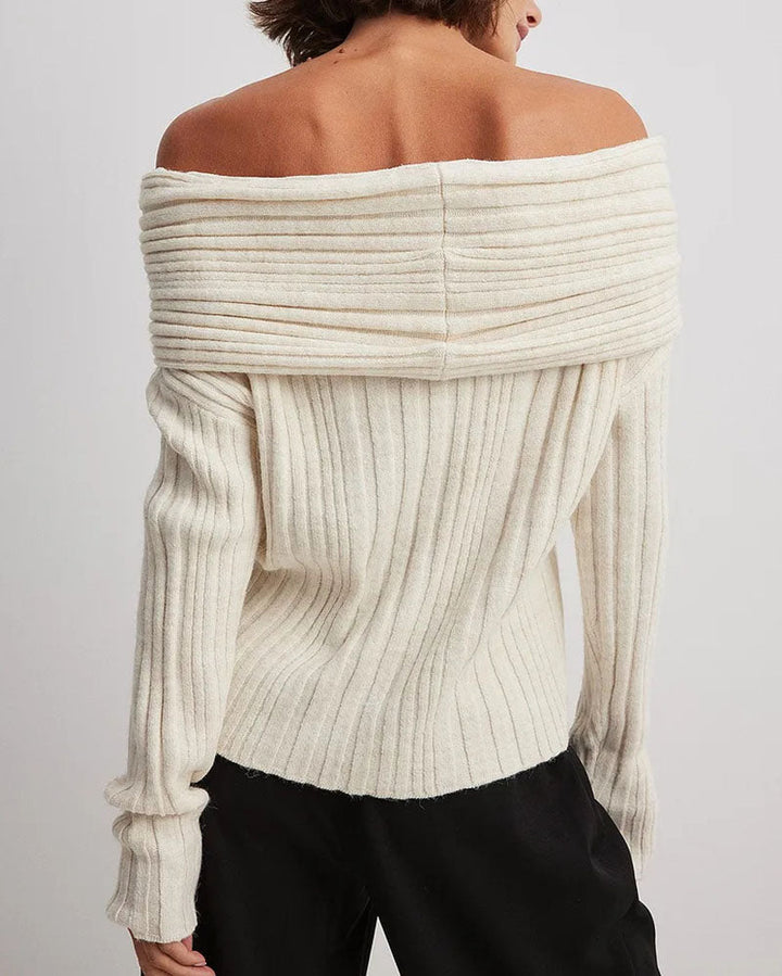 Casual Knitted Sweater with One Shoulder - LuxeOne-White-One Size-The Livary
