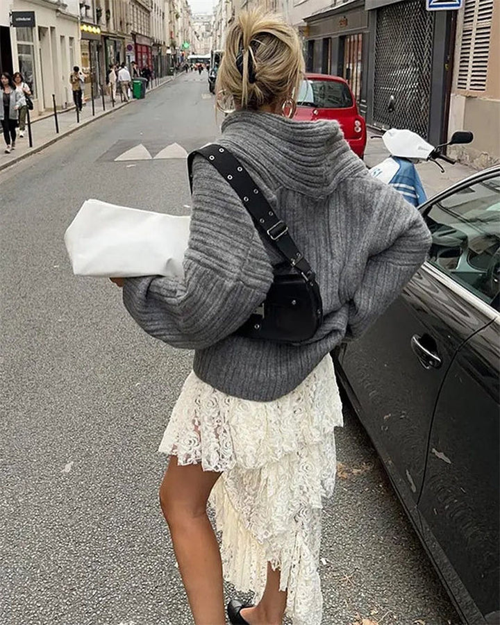 Casual Knitted Sweater with One Shoulder - LuxeOne-White-One Size-The Livary