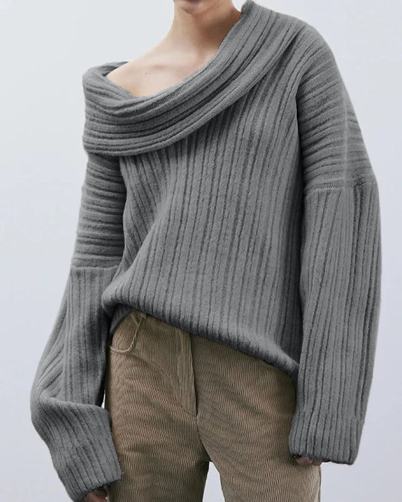 Casual Knitted Sweater with One Shoulder - LuxeOne-Grey-One Size-The Livary