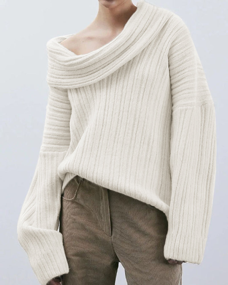 Casual Knitted Sweater with One Shoulder - LuxeOne-White-One Size-The Livary