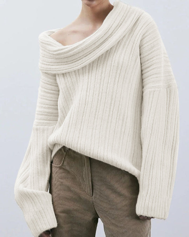 Casual Knitted Sweater with One Shoulder - LuxeOne-White-One Size-The Livary