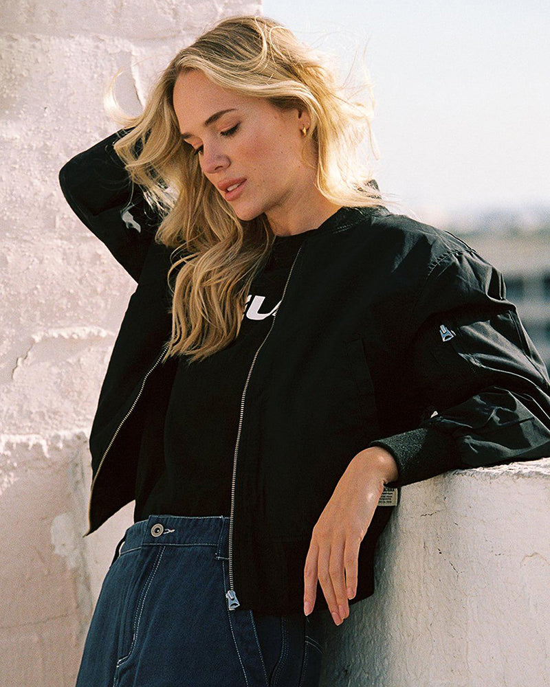 Stylish Ladies Bomber Jacket - Rhea-Black-S-The Livary