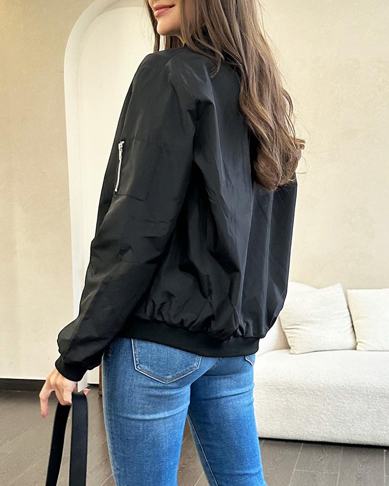 Stylish Ladies Bomber Jacket - Rhea-Black-S-The Livary