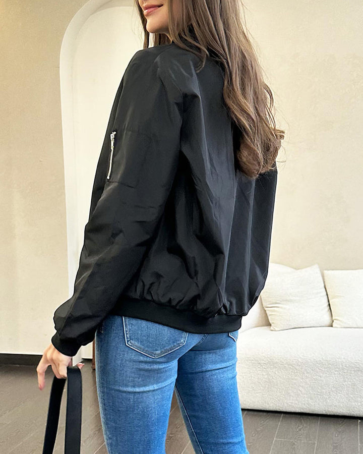 Stylish Ladies Bomber Jacket - Rhea-Black-S-The Livary