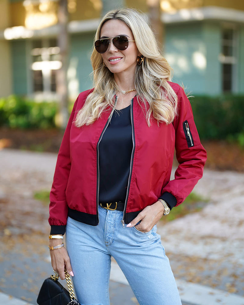 Stylish Ladies Bomber Jacket - Rhea-Bordeaux red-S-The Livary