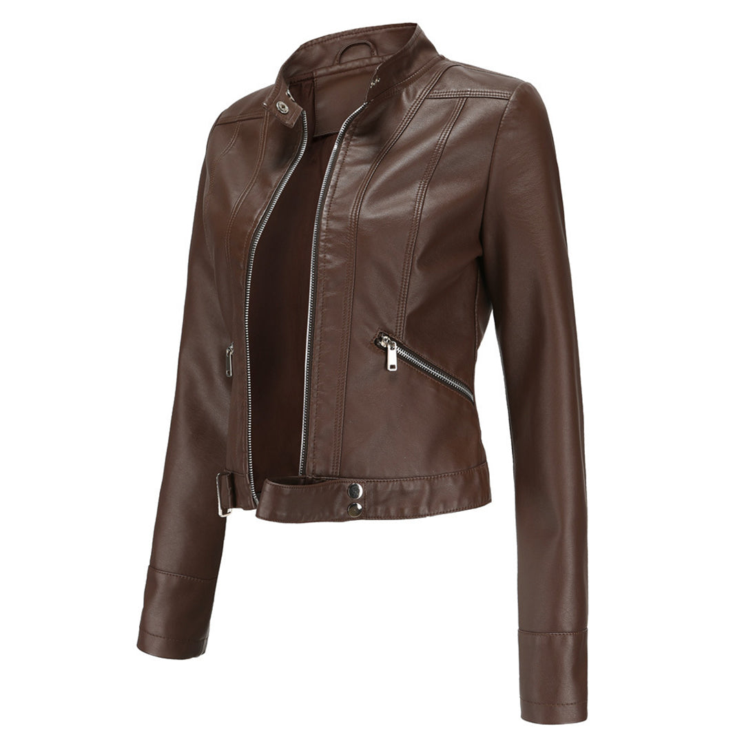 Stylish women's leather jacket in classic design – Marlene-Black-S-The Livary