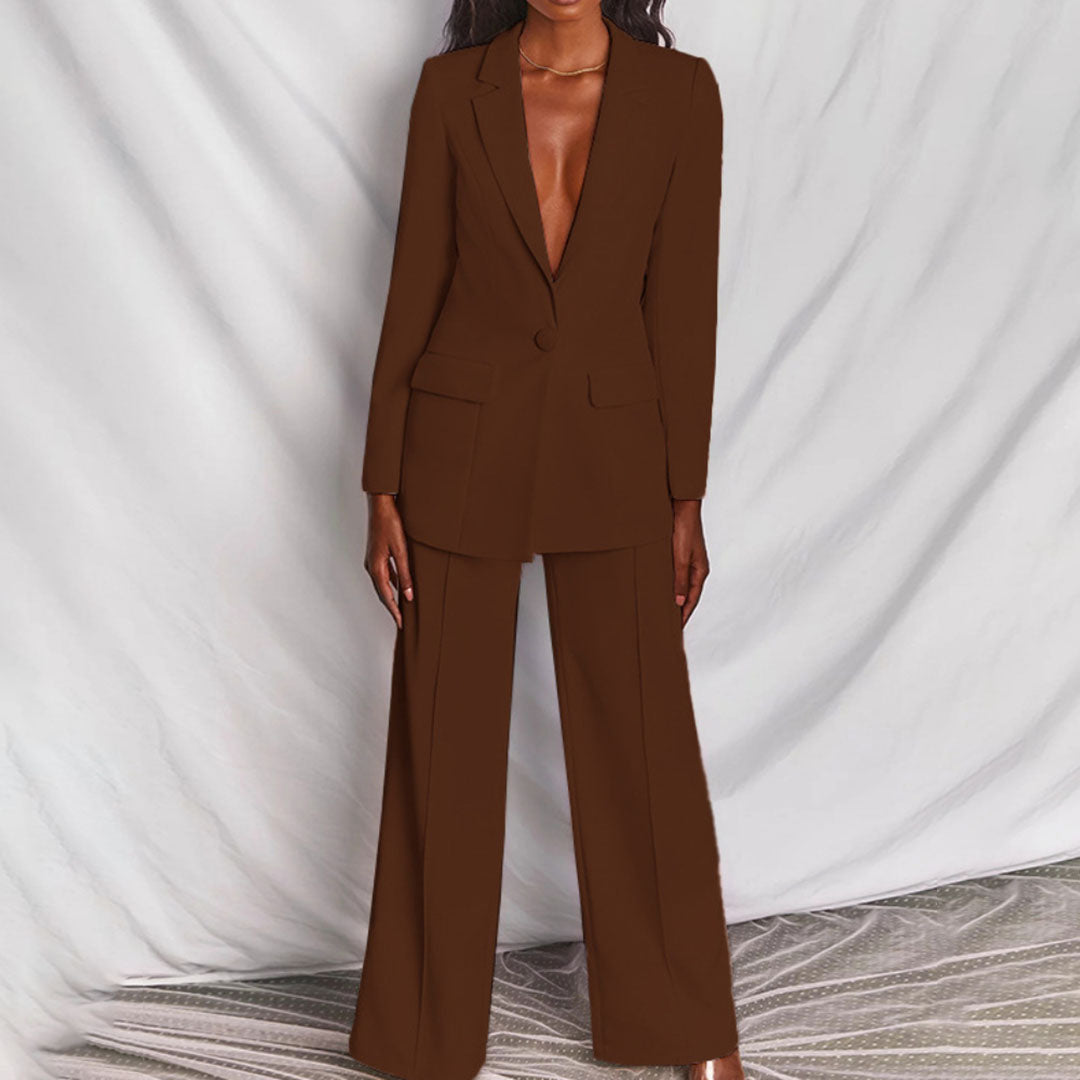 Stylish Blazer and Trouser Set - Ariane-Coffee-S-The Livary