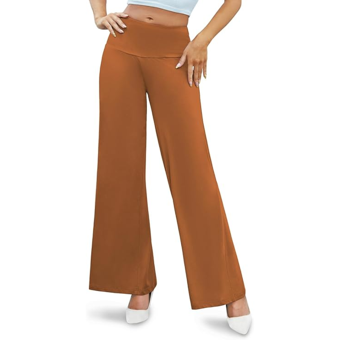 Comfortable High Waist Wide Palazzo Trousers - Oriana-Coffee-S-The Livary