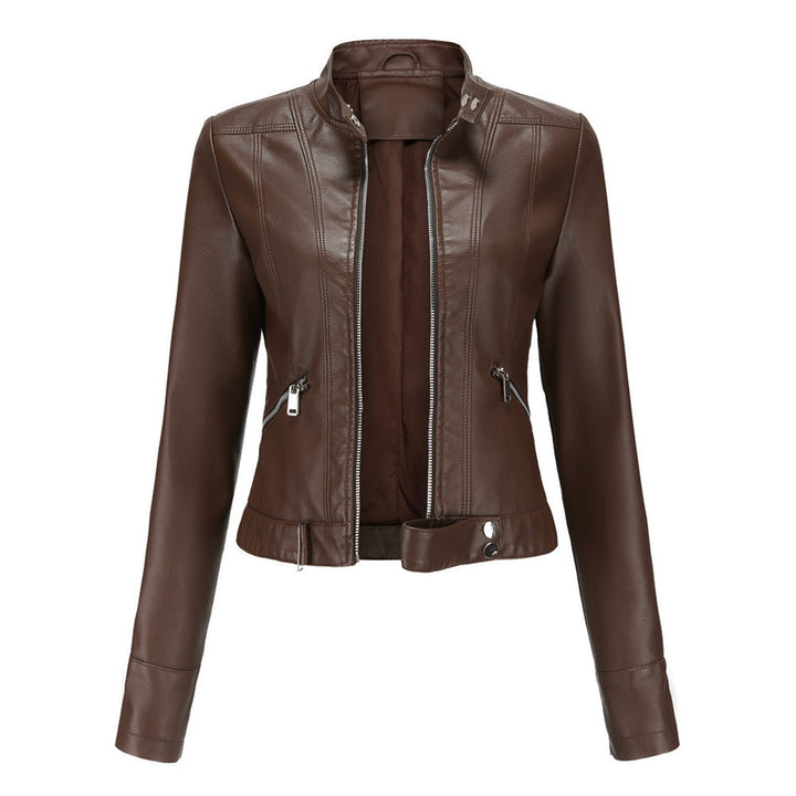 Stylish women's leather jacket in classic design – Marlene-Beige-S-The Livary