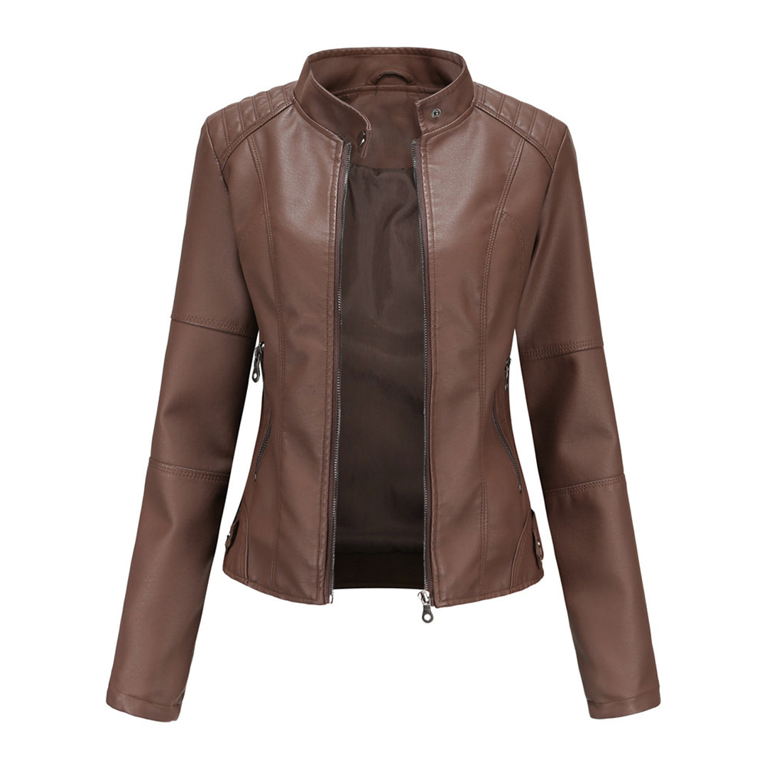 Stylish Leather Ladies' Jacket - Romy-Dark brown-XS-The Livary