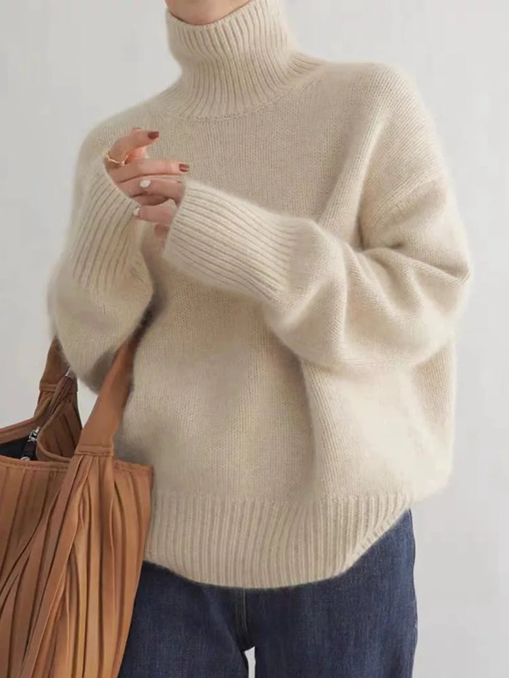 Soft Cashmere Women's Turtleneck - Seraphina-Beige-S-The Livary