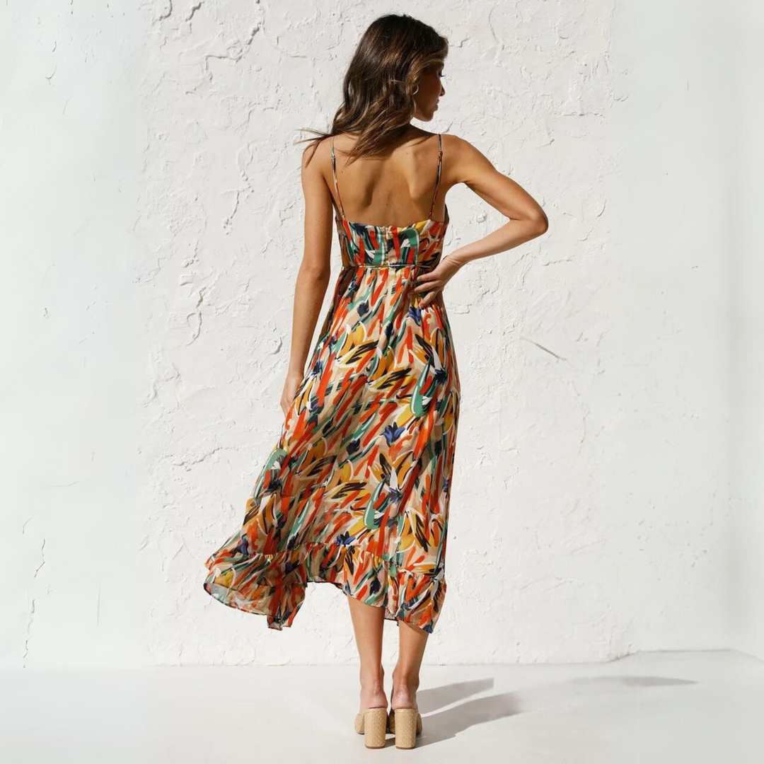 Summer dress with print and backless design – Elora-Yellow-S-The Livary