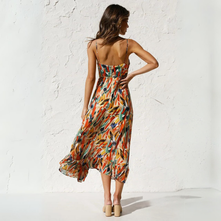 Summer dress with print and backless design – Elora-Yellow-S-The Livary