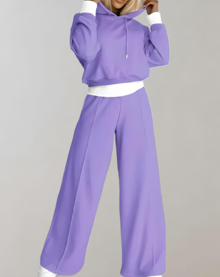 Cléo - Comfy Two-piece Set with Hoodie and Wide Trousers-Purple-S-The Livary