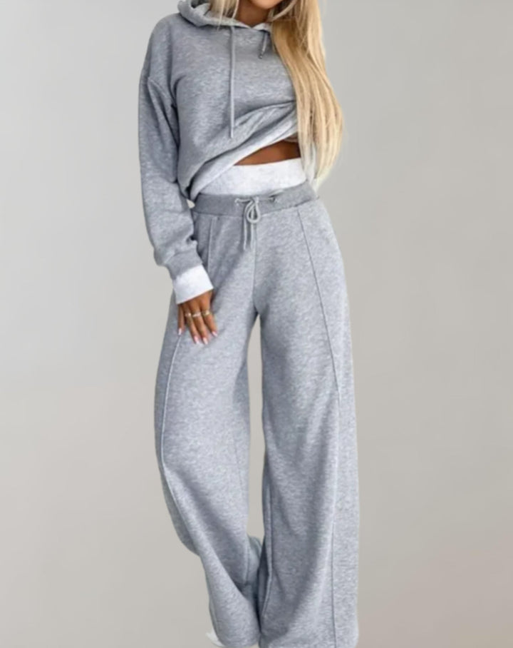 Cléo - Comfy Two-piece Set with Hoodie and Wide Trousers-Grey-S-The Livary