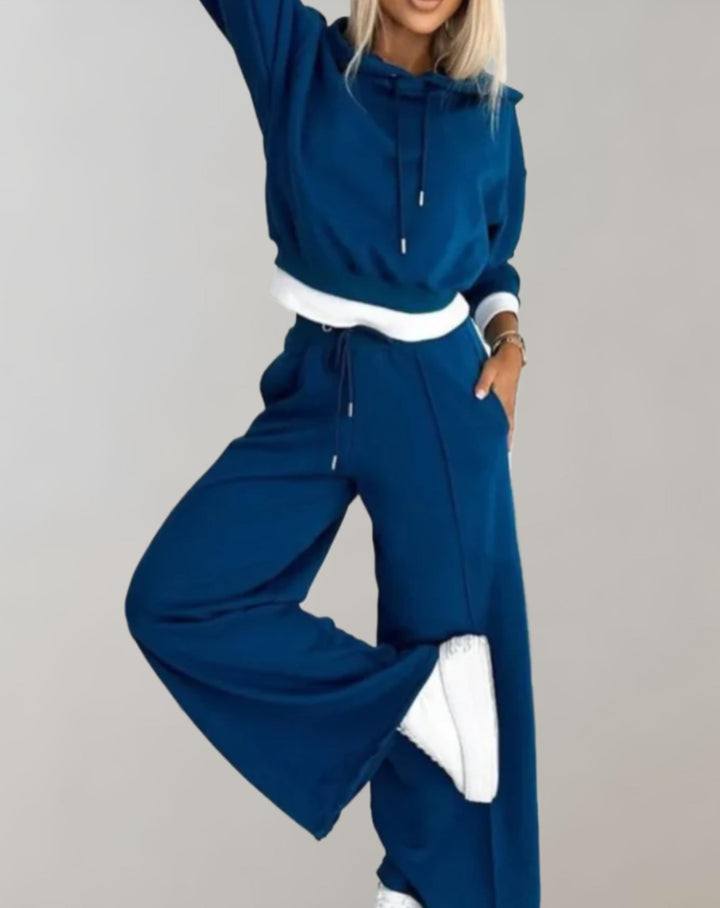 Cléo - Comfy Two-piece Set with Hoodie and Wide Trousers-Blue-S-The Livary